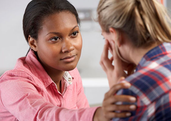 A supportive conversation in a calm setting