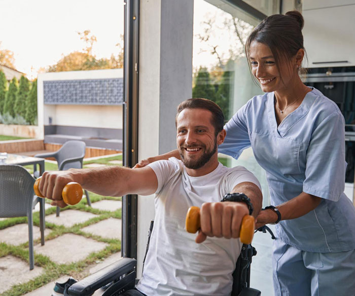 Support worker assisting a person with daily living